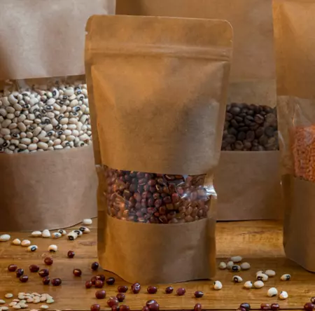 500 SACS AUTO-FERMETURE 250 GR 45 + 13 PET + 27 CPP G/M2 13+3,5x22,5 CM NATUREL KRAFT