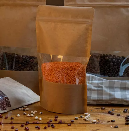 500 SACS AUTO-FERMETURE 500 GR 45 + 13 PET + 27 CPP G/M2 16+4x27 CM NATUREL KRAFT