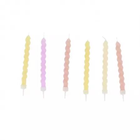 6 Bougies Torsad&eacute;es -D&eacute;grad&eacute; de  Jaune et Rose 8,5cm