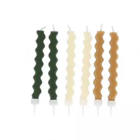 6 Bougies ZigZag - Beige, Camel  et Vert 8,5cm