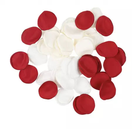 60 P&eacute;tales Satin Ivoire, Blanc et Rouge &Oslash;3,5cm