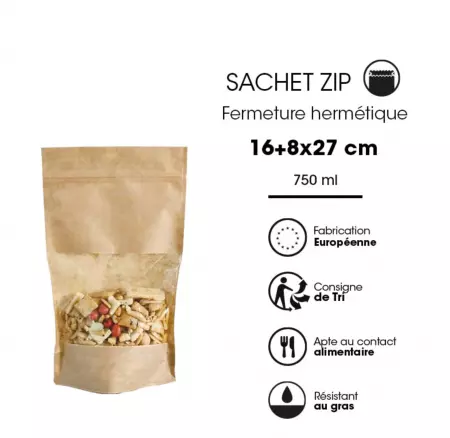 600 Sacs Kraft Zip Fenetre 160x80x270 / 23013