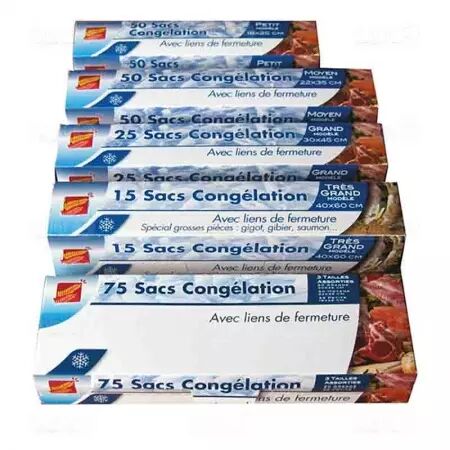 75 Sac cong&eacute;lation, fermeture par lien 3 formats assortis