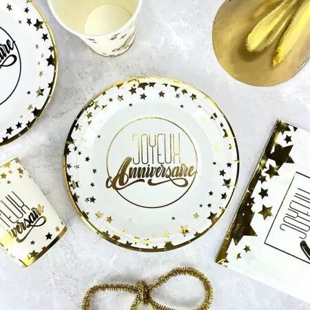 8 ASSIETTES 18CM JOYEUX ANNIVERSAIRE