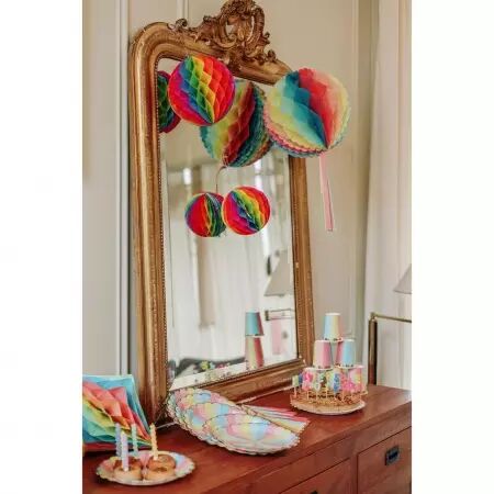 8 Assiettes Berlingot Carton Multicolore et Or 23cm