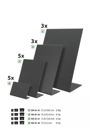 Ardoise de table forme de L A6  Devant  Mat et arri&egrave;re brillant - 3 pcs