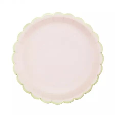 ASSIETTES FESTONNEES 23CM ROSE PASTEL ET OR X 8
