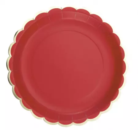 ASSIETTES FESTONNEES 23CM ROUGE ET OR X8