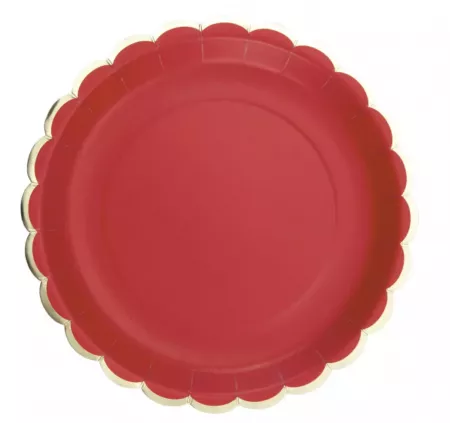 ASSIETTES FESTONNEES 23CM ROUGE ET OR X8