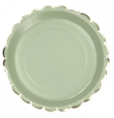 ASSIETTES FESTONNEES 23CM VERT SAUGE ET OR X 8