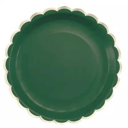 ASSIETTES FESTONNEES VERT JUNGLE ET OR 