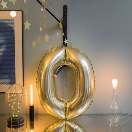 Ballon Mylar Chiffre \ 0\  Or 86cm + Paille Incluse