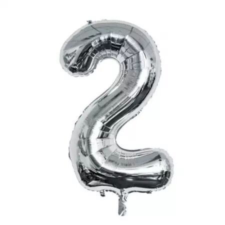 Ballon Mylar Chiffre \ 2\  Argent 86cm + Paille Incluse 