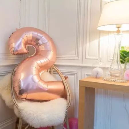 Ballon Mylar Chiffre \ 2\  Rose Gold 86cm + Paille Incluse 