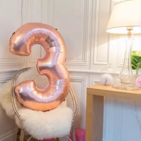  Ballon Mylar Chiffre \ 3\  Rose Gold 86cm + Paille Incluse 