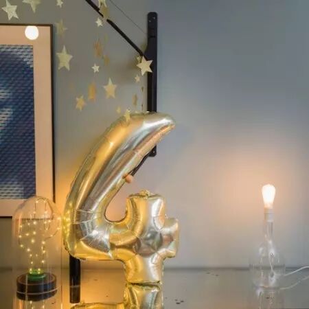 Ballon Mylar Chiffre \ 4\  Or 86cm + Paille Incluse