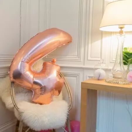  Ballon Mylar Chiffre \ 4\  Rose Gold 86cm + Paille Incluse 