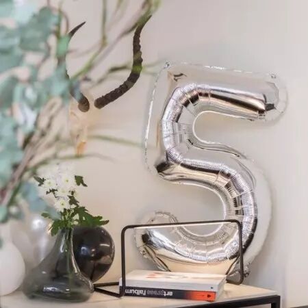 Ballon Mylar Chiffre \ 5\  Argent 86cm + Paille Incluse