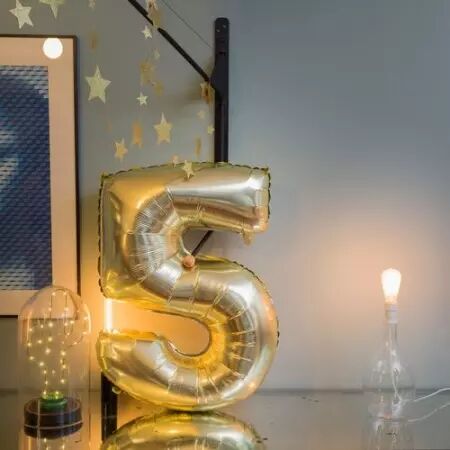 Ballon Mylar Chiffre \ 5\  Or 86cm + Paille Incluse 