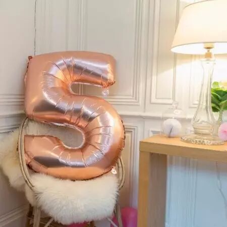 Ballon Mylar Chiffre \ 5\  Rose Gold 86cm + Paille Incluse