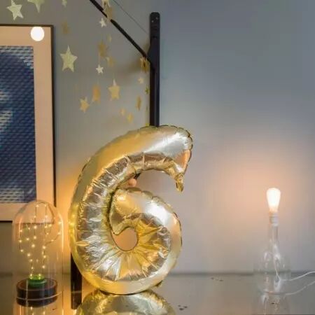 Ballon Mylar Chiffre \ 6\  Or 86cm + Paille Incluse