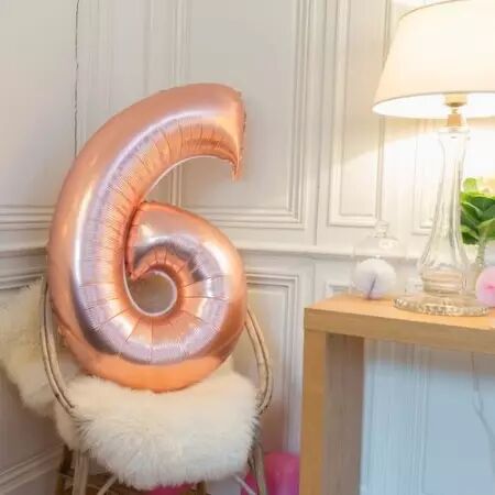 Ballon Mylar Chiffre \ 6\  Rose Gold 86cm + Paille Incluse 