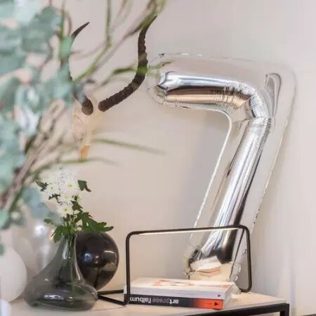 Ballon Mylar Chiffre \ 7\  Argent 86cm + Paille Incluse