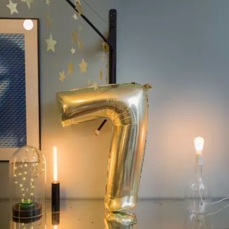  Ballon Mylar Chiffre \ 7\  Or 86cm + Paille Incluse 