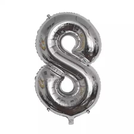 Ballon Mylar Chiffre \ 8\  Argent 86cm + Paille Incluse 