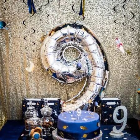 Ballon Mylar Chiffre \ 9\  Argent 86cm + Paille Incluse 