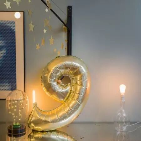 Ballon Mylar Chiffre \ 9\  Or 86cm + Paille Incluse 