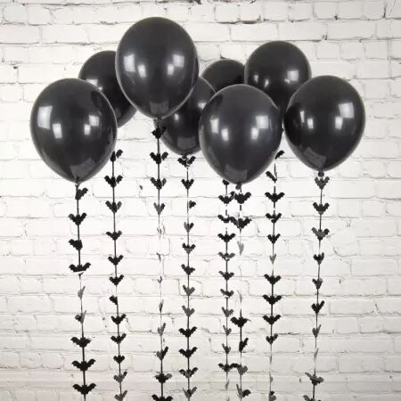 BALLONS DE BAUDRUCHE NOIRS A QUEUE CHAUVE SOURIS x 8	