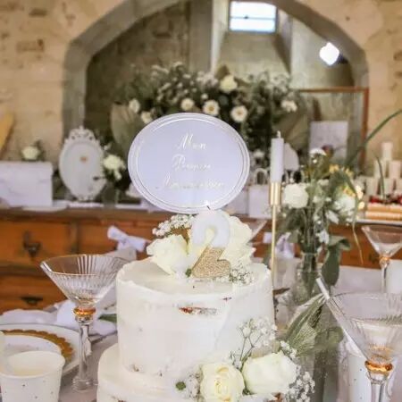 BOUGIE CHIFFRE 2 BLANCHE PAILLETTES OR 7CM SUR PIC