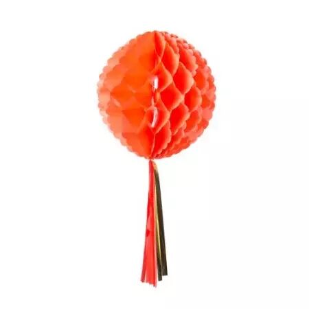 BOULE ALVEOLEE TASSEL CORAIL 30 CM