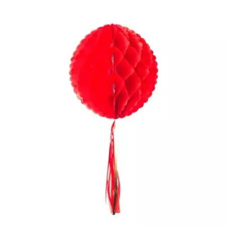 BOULE ALVEOLEE TASSEL ROUGE 30 CM