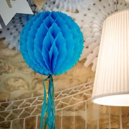 BOULE ALVEOLEE TASSEL TURQUOISE 30 CM