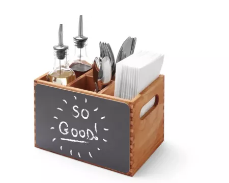 CAISE A MENU & COUVERTS BOIS + 2 ARDOISES