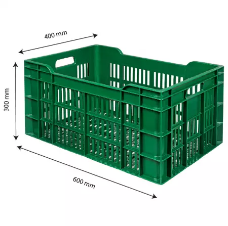 CAISSE AJOUREE VERT FONCE 600X400 - 60L