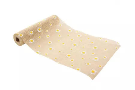 Chemin de Table 28X5 Daisy Flowers Jute, Blanc et Jaune