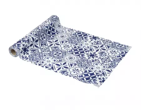 Chemin de Table Dolce Vita Tissu Bleu Roi et Blanc 28cmx5m