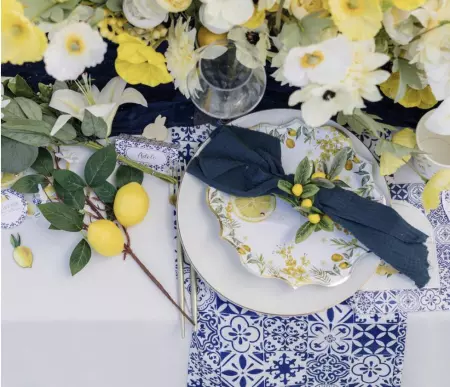 Chemin de Table Dolce Vita Tissu Bleu Roi et Blanc 28cmx5m