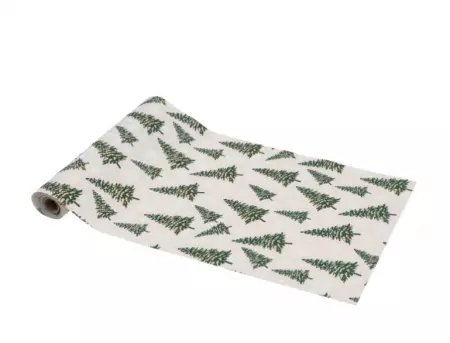 CHEMIN DE TABLE EFFET JUTE SAPINS ENNEIGES ET FLOCONS