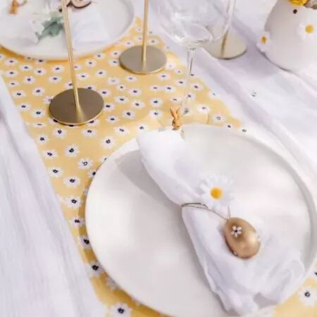 Chemin de Table Jolies Marguerites Tissu Ocre 28cmx5m