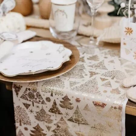 Chemin de Table Jolis Sapins Effet Lin 28cmx3m