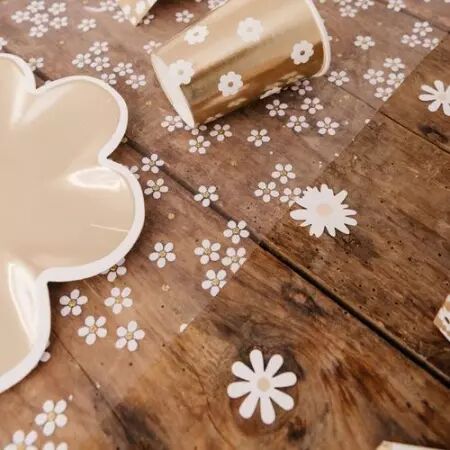 Chemin de Table La Petite Marguerite Organza Blanc et Paillettes Or 28cmx5m