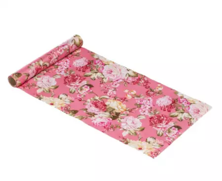CHEMIN DE TABLE TISSU FLEURS ROSE