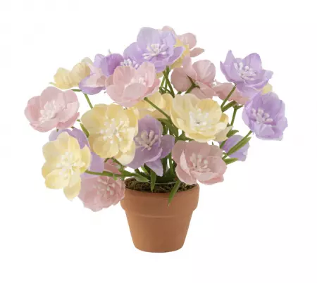 Composition de Fleurs avec Pot en Terre Cuite Rose, Lilas et Jaune &Oslash;12x14cm