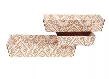 Corbeille carton kraft rectangle BOHO blanc 28.0 x 20.5 x 5.5 cm