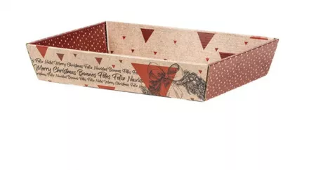 Corbeille carton kraft rectangle BONNES F&Ecirc;TE vintage/rouge 28x20.5x5.5cm