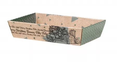 Corbeille carton kraft rectangle BONNES F&Ecirc;TE vintage/vert 34x21x7.3cm